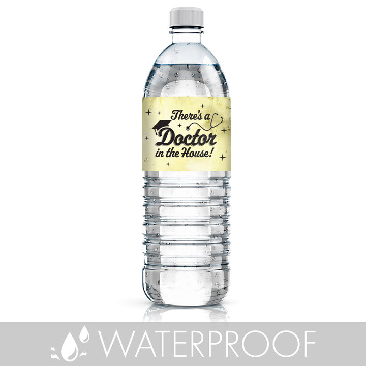 Graduation Class of 2025: Black and Gold Medical School Graduation Party Favors - Water Bottle Labels  - 24 Waterproof Stickers