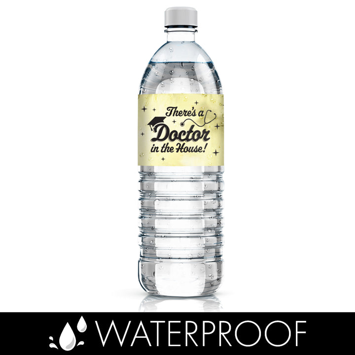 Graduation Class of 2025: Black and Gold Medical School Graduation Party Favors - Water Bottle Labels  - 24 Waterproof Stickers