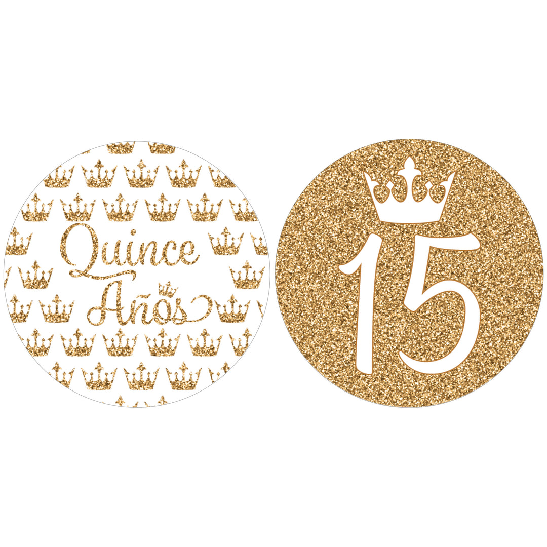 Quinceañera: White & Gold - Sparkling Mis Quince 15th Birthday - Party Favor Stickers - 40 Stickers