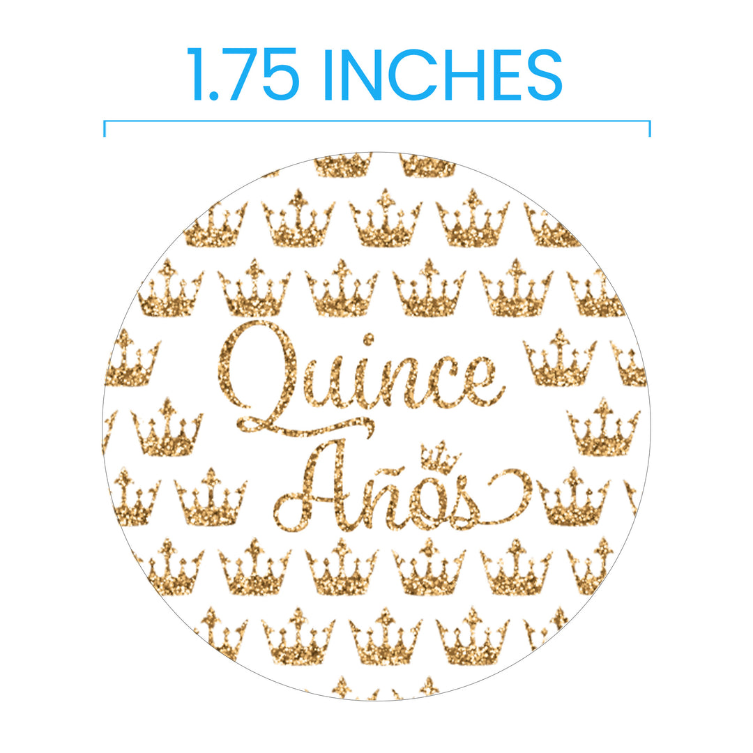 Quinceañera: White & Gold - Sparkling Mis Quince 15th Birthday - Party Favor Stickers - 40 Stickers