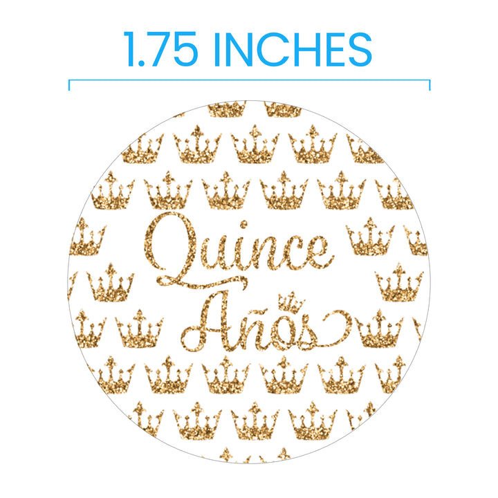 Quinceañera: White & Gold - Sparkling Mis Quince 15th Birthday - Party Favor Stickers - 40 Stickers