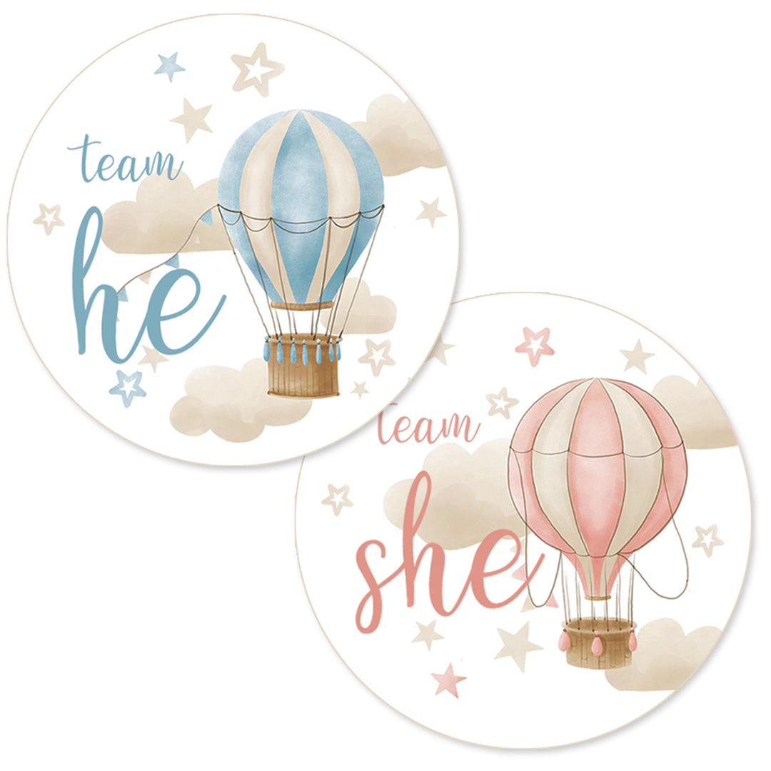 Hot Air Balloon: Gender Reveal Party - He or She  - 40 Stickers