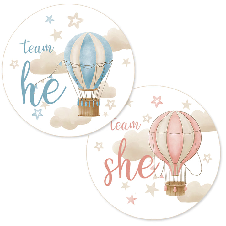 Hot Air Balloon: Gender Reveal Party - He or She  - 40 Stickers