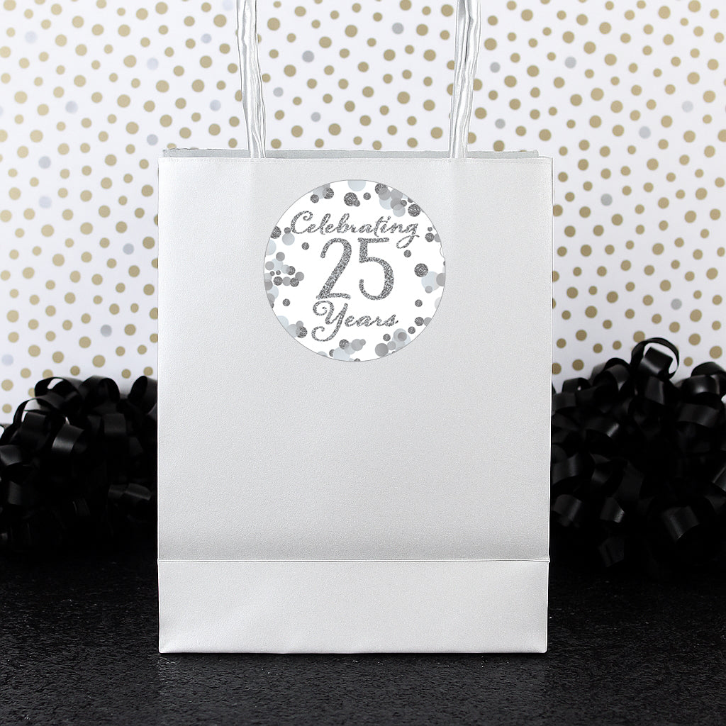 Silver 25th Anniversary: Party Favor Round Labels - 40 Stickers