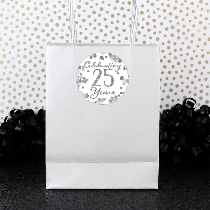 Silver 25th Anniversary: Party Favor Round Labels - 40 Stickers