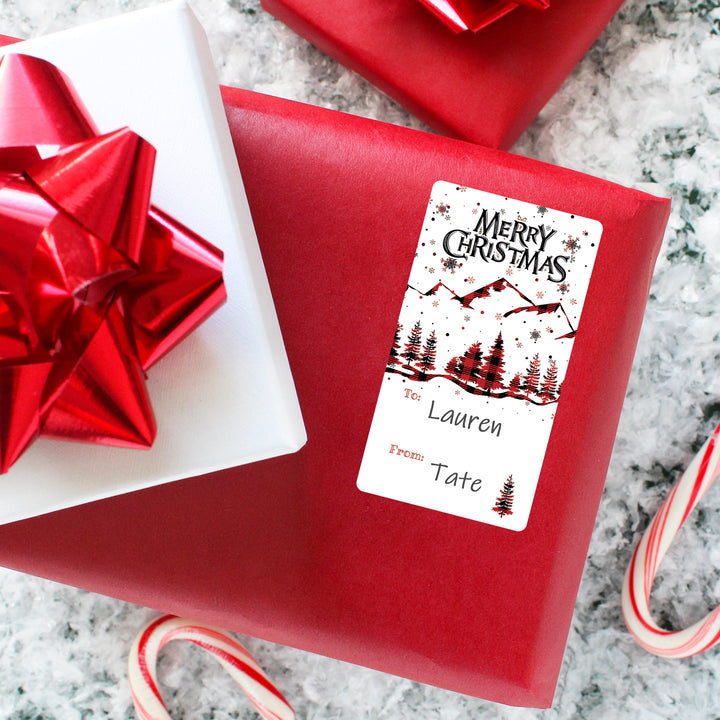 Christmas Gift Tag Stickers: Black and Red Plaid To/From Labels, 42 Count