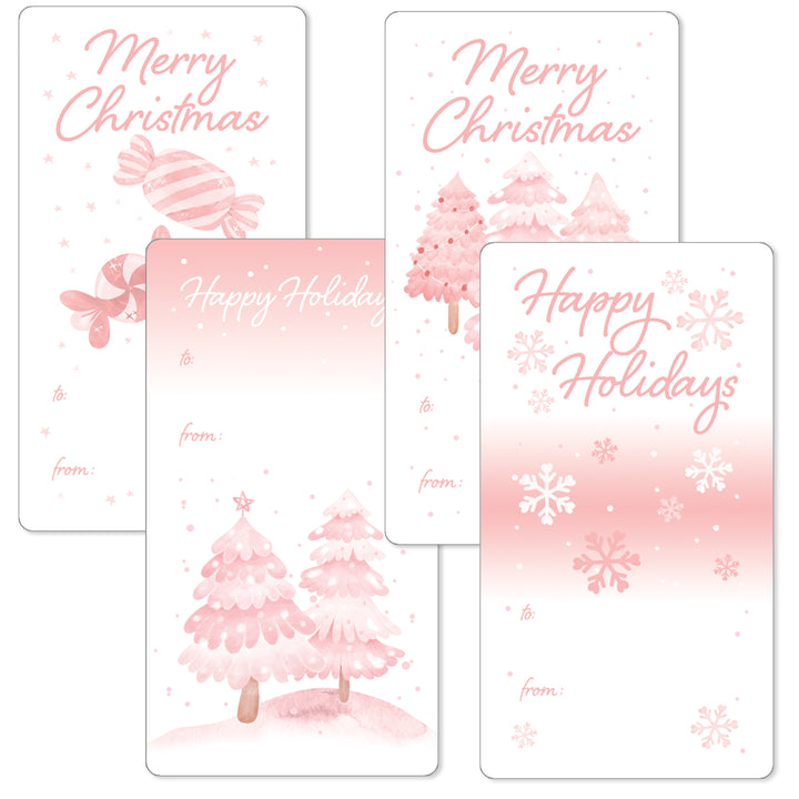 Christmas Gift Tag Stickers: Whimsical Pink To/From Labels, 42 Count
