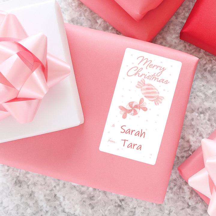 Christmas Gift Tag Stickers: Whimsical Pink To/From Labels, 42 Count