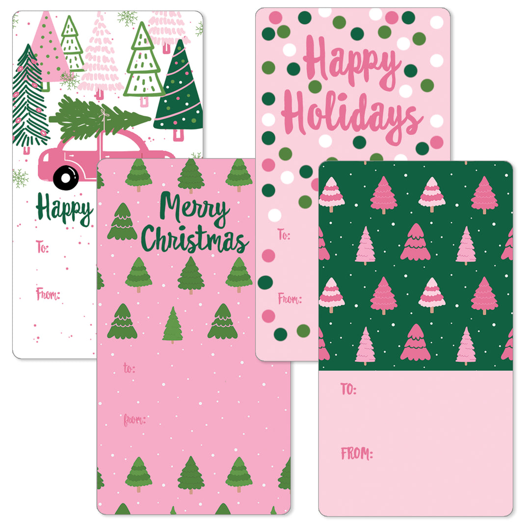 Christmas Gift Tag Stickers: Pink and Green To/From Labels, 42 Count