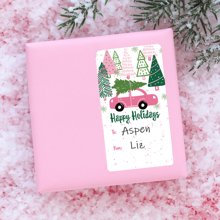 Christmas Gift Tag Stickers: Pink and Green To/From Labels, 42 Count