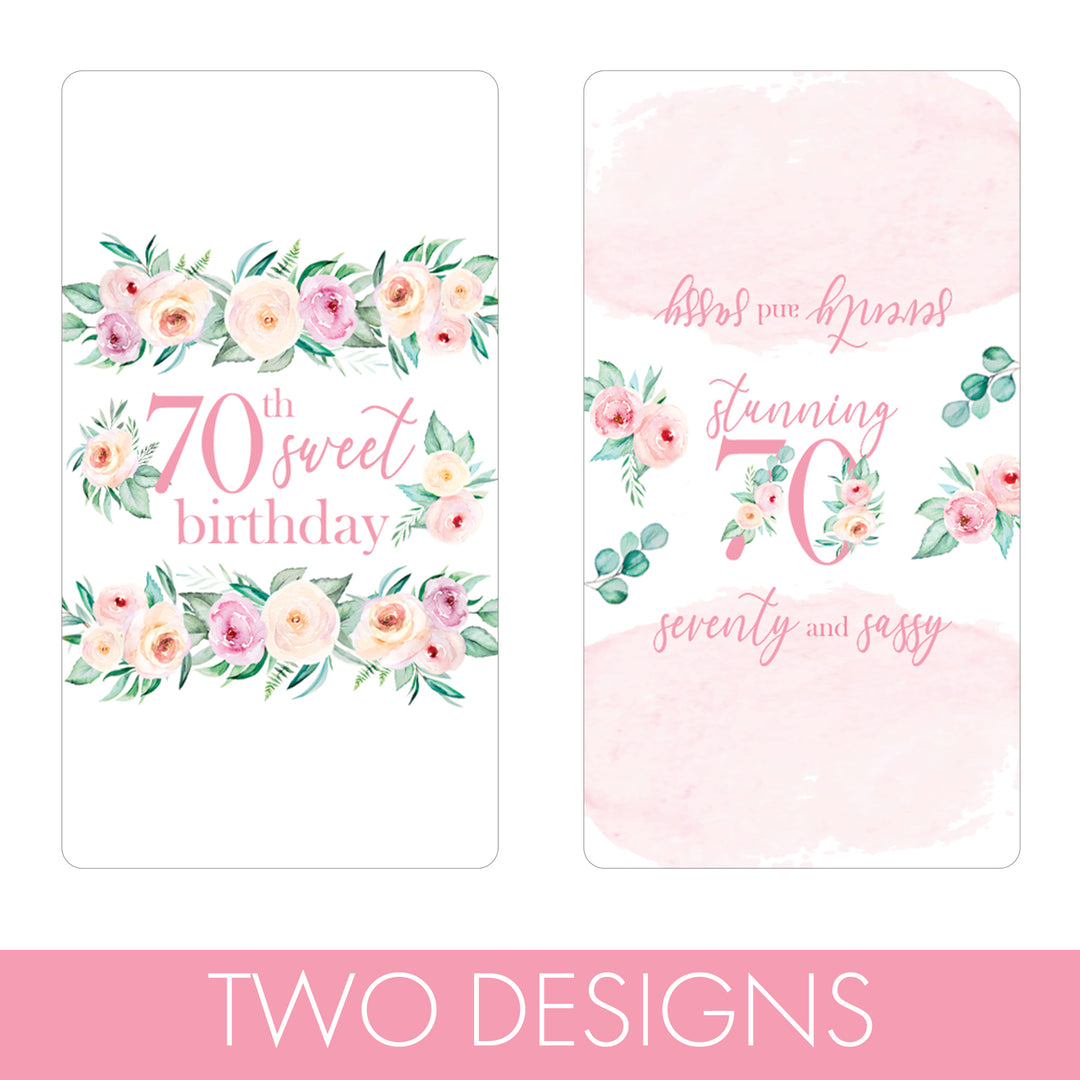 70th Birthday: Floral - Hershey's Miniatures Candy Bar Wrappers - 42 Stickers