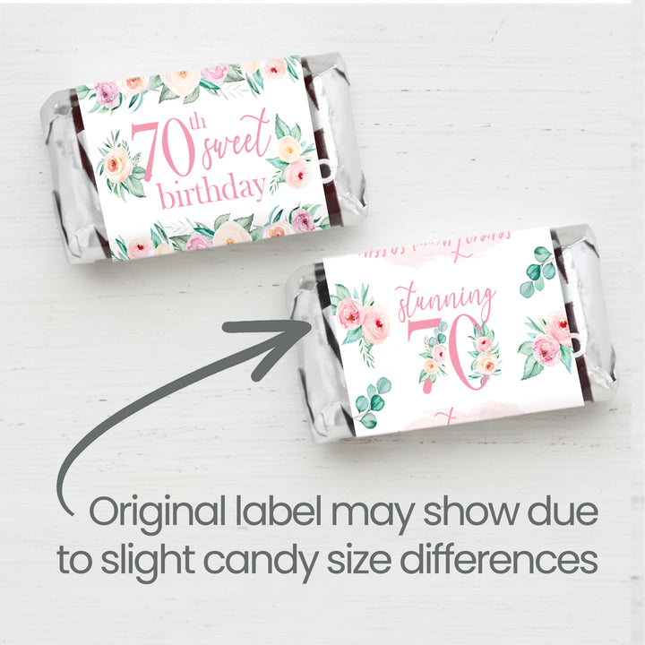70th Birthday: Floral - Hershey's Miniatures Candy Bar Wrappers - 42 Stickers