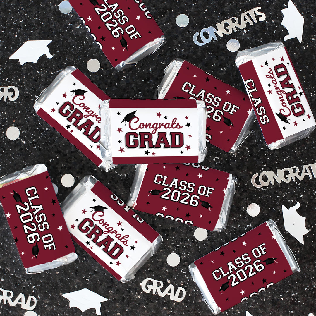 Graduation Candy Wrapper Stickers Class of 2026 – Mini Chocolate Bar Party Favors (42 Count)