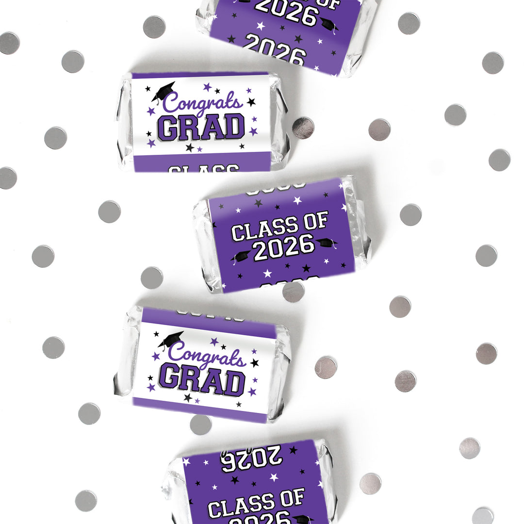 Graduation Candy Wrapper Stickers Class of 2026 – Mini Chocolate Bar Party Favors (42 Count)