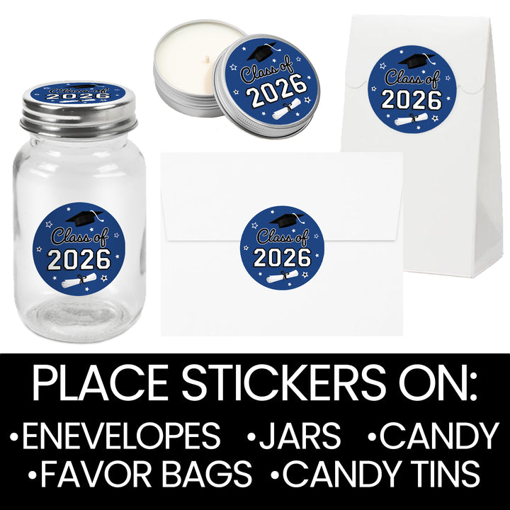 Class of 2026 Graduation Party Favor Stickers – 1.75” Round Labels (40 Count)