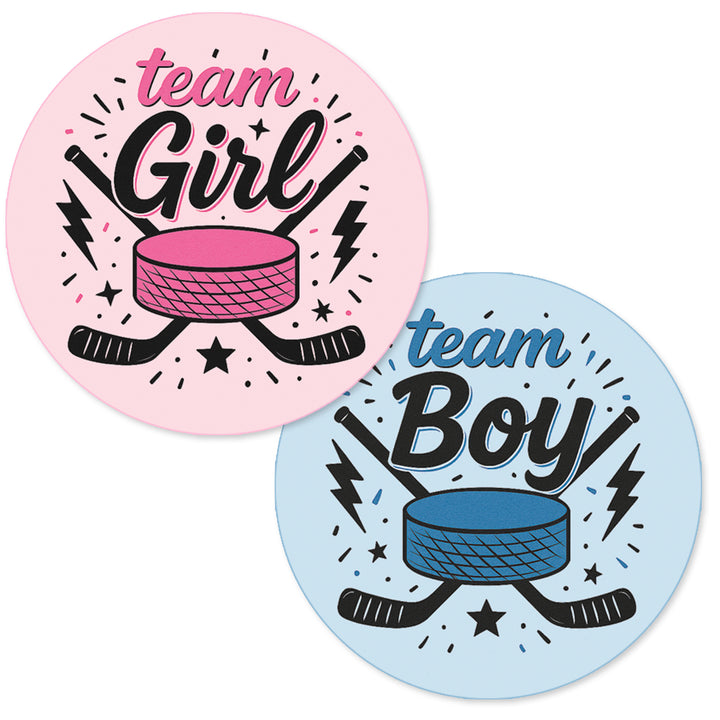 Hockey Gender Reveal Stickers – Team Boy or Team Girl – 40 Count