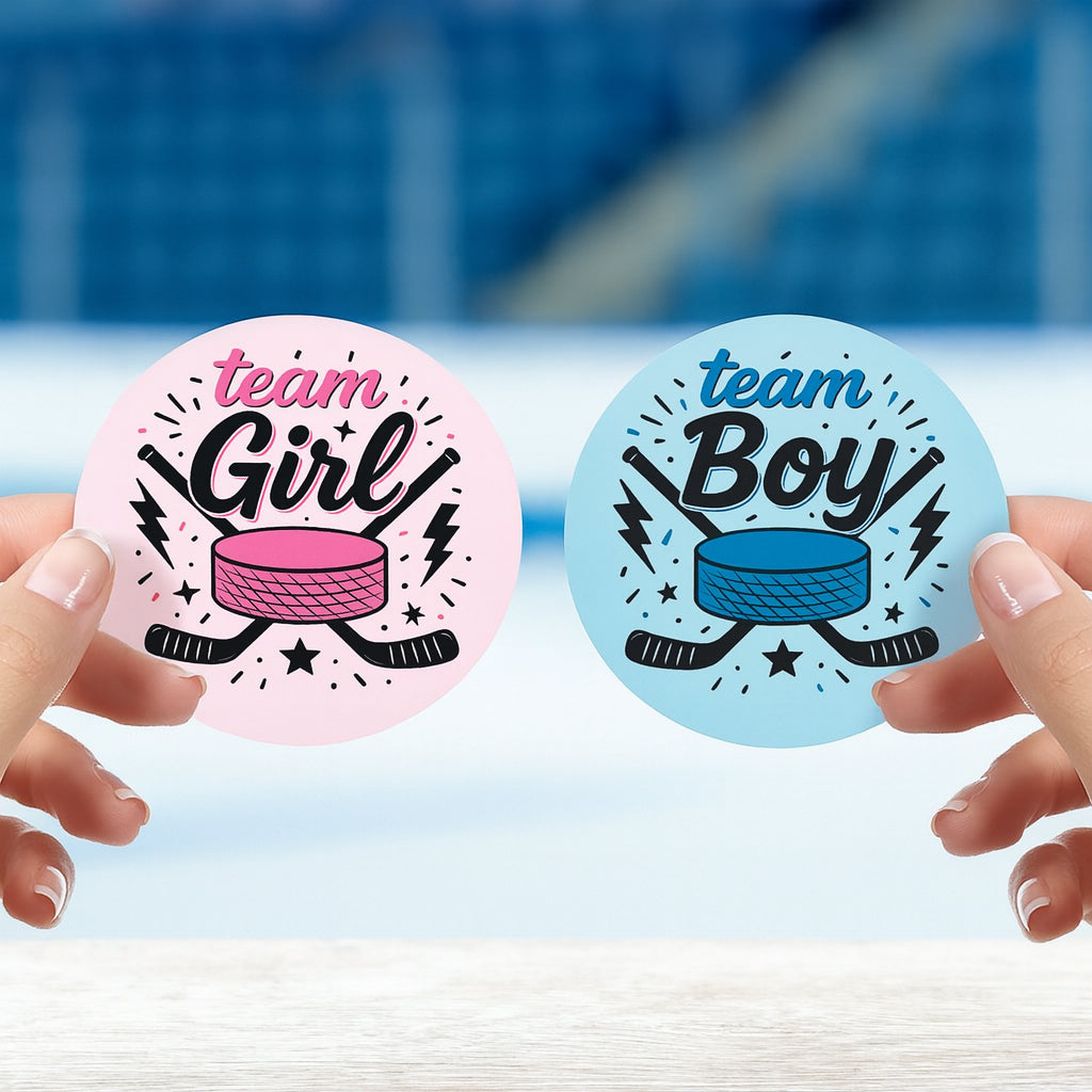 Hockey Gender Reveal Stickers – Team Boy or Team Girl – 40 Count