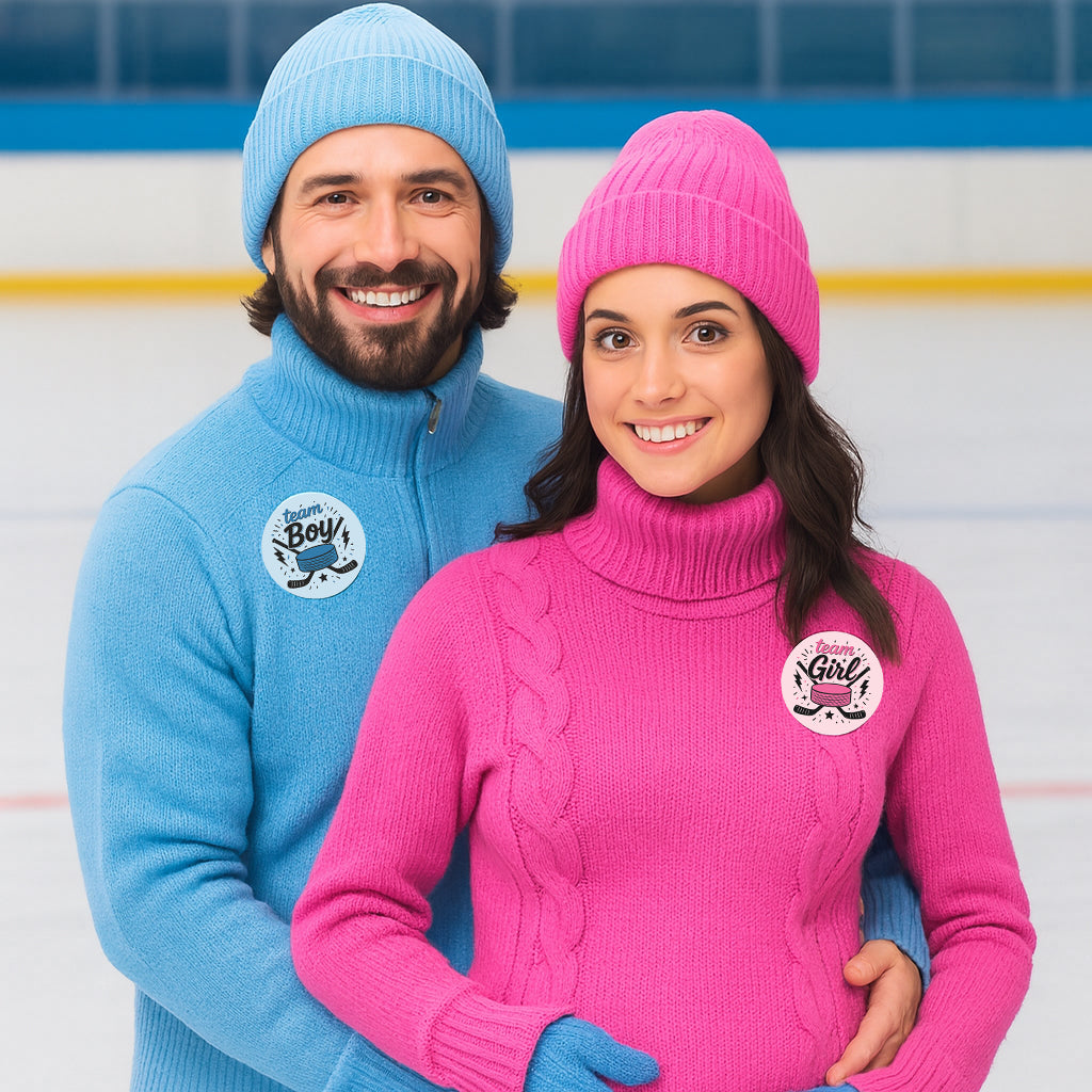 Hockey Gender Reveal Stickers – Team Boy or Team Girl – 40 Count