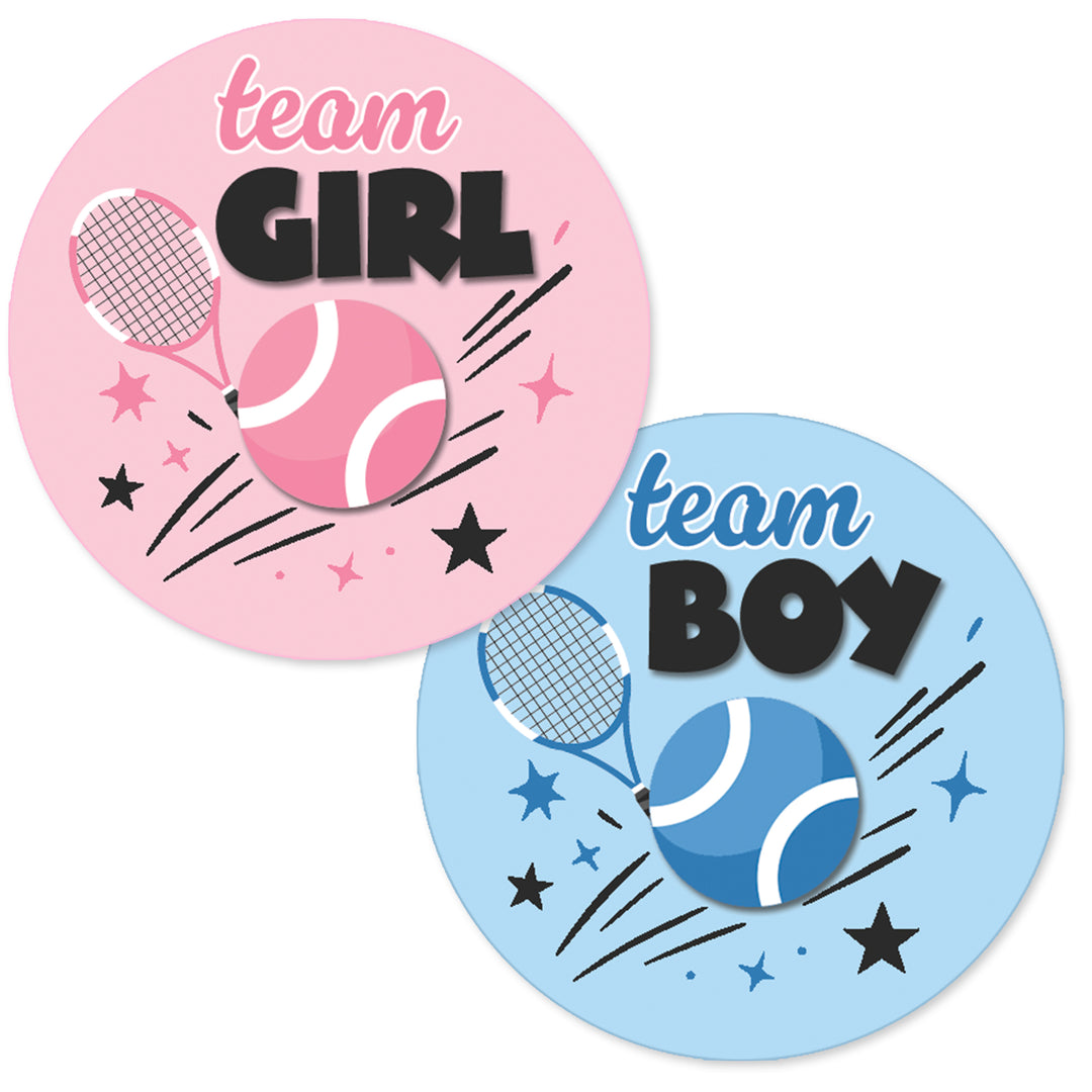 Tennis Gender Reveal Stickers – Team Boy or Team Girl – 40 Count