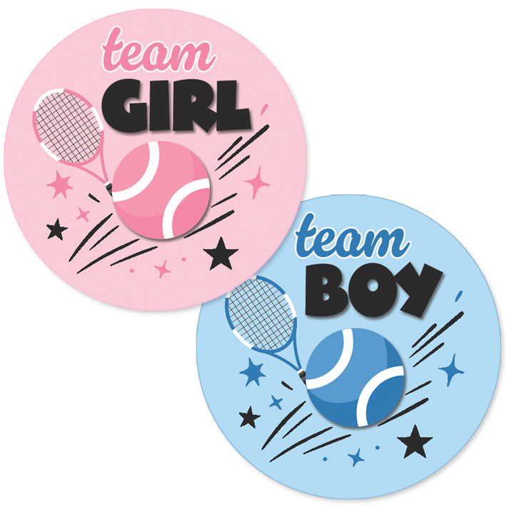 Tennis Gender Reveal Stickers – Team Boy or Team Girl – 40 Count
