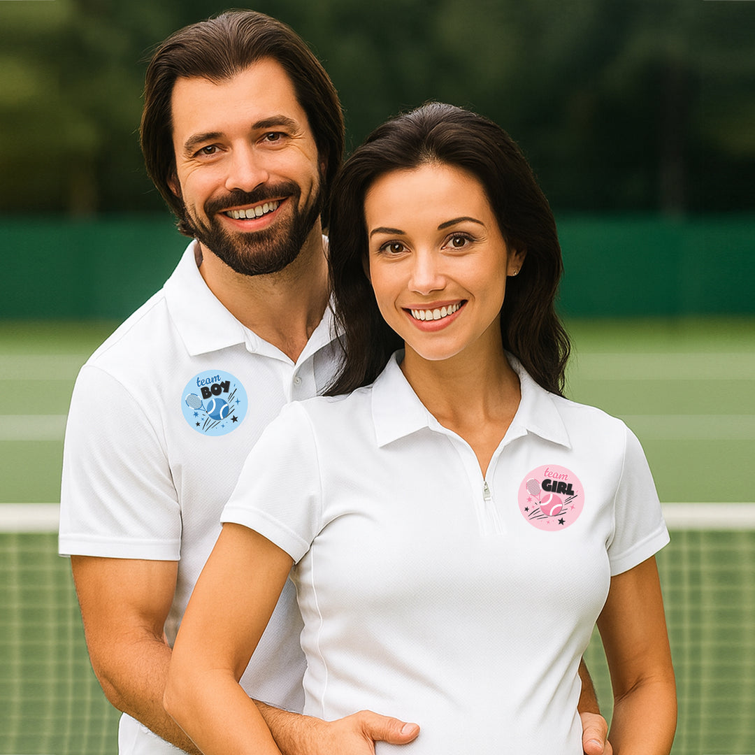 Tennis Gender Reveal Stickers – Team Boy or Team Girl – 40 Count