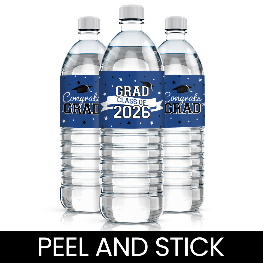 Graduation Water Bottle Labels 2026 – Waterproof Class of 2026 Party Drink Wrappers (20 Stickers)