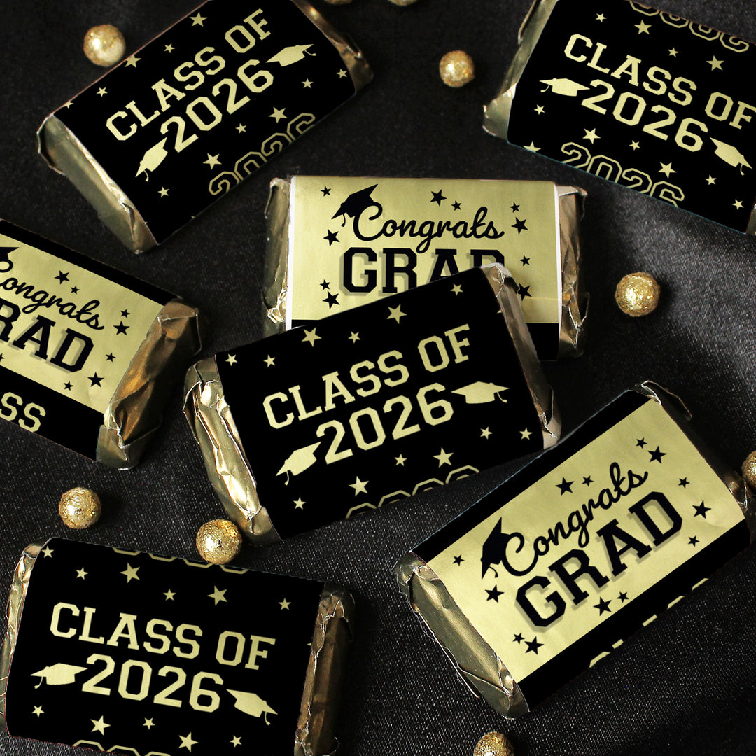 Class of 2026 Graduation Candy Wrapper Stickers  – Fits Miniatures Chocolate Bars (42 Count)