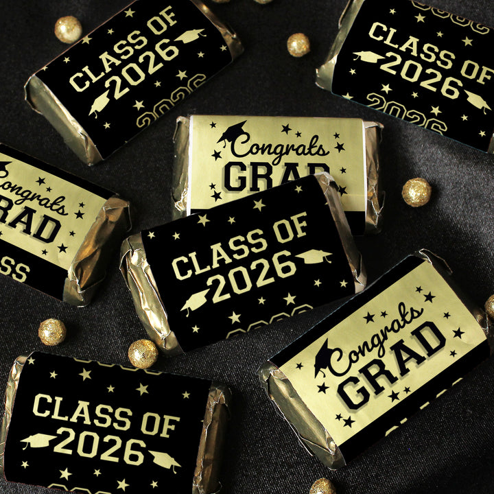 Class of 2026 Graduation Candy Wrapper Stickers  – Fits Miniatures Chocolate Bars (42 Count)