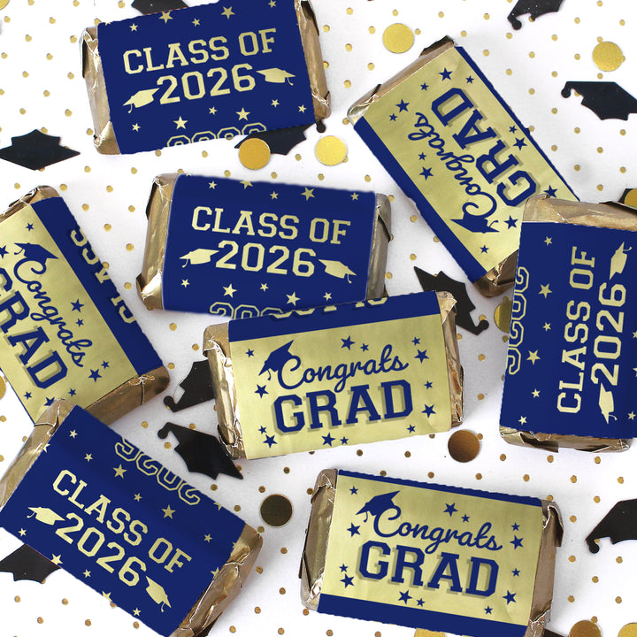 Class of 2026 Graduation Candy Wrapper Stickers  – Fits Miniatures Chocolate Bars (42 Count)