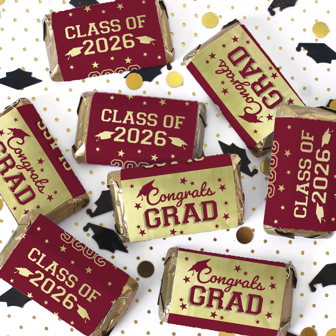 Class of 2026 Graduation Candy Wrapper Stickers  – Fits Miniatures Chocolate Bars (42 Count)