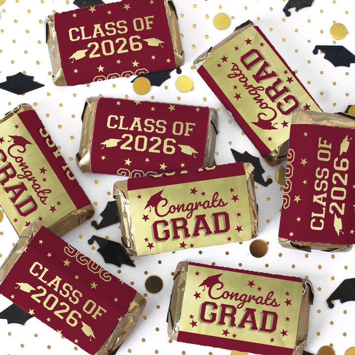 Class of 2026 Graduation Candy Wrapper Stickers  – Fits Miniatures Chocolate Bars (42 Count)