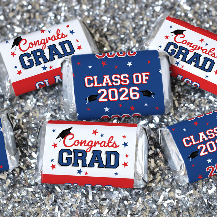 Class of 2026 Graduation Candy Wrapper Stickers  – Fits Miniatures Chocolate Bars (42 Count)