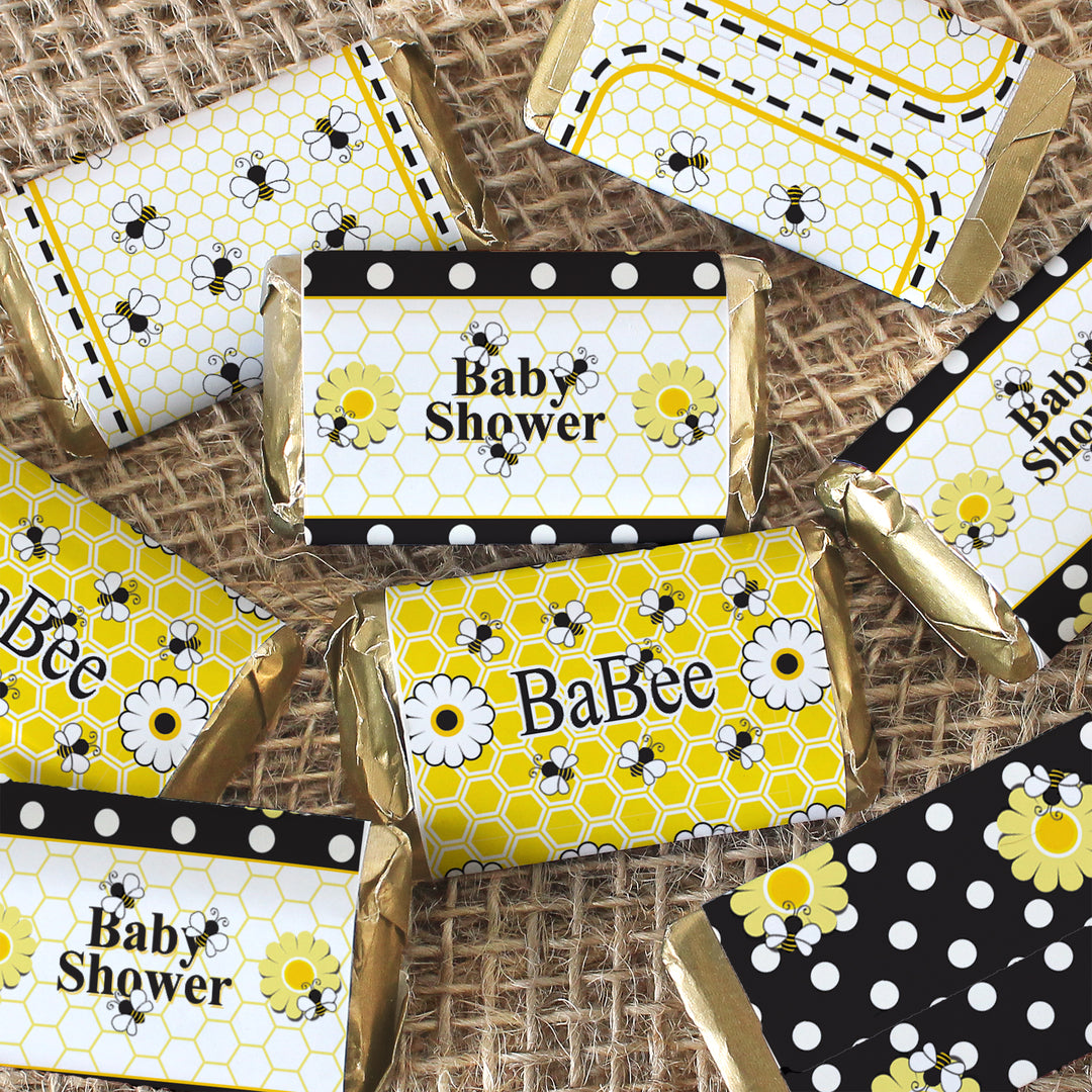 Bumble Bee: Baby Shower - Pegatinas para envoltorios de barra de caramelos en miniatura de Hershey's - 45 pegatinas