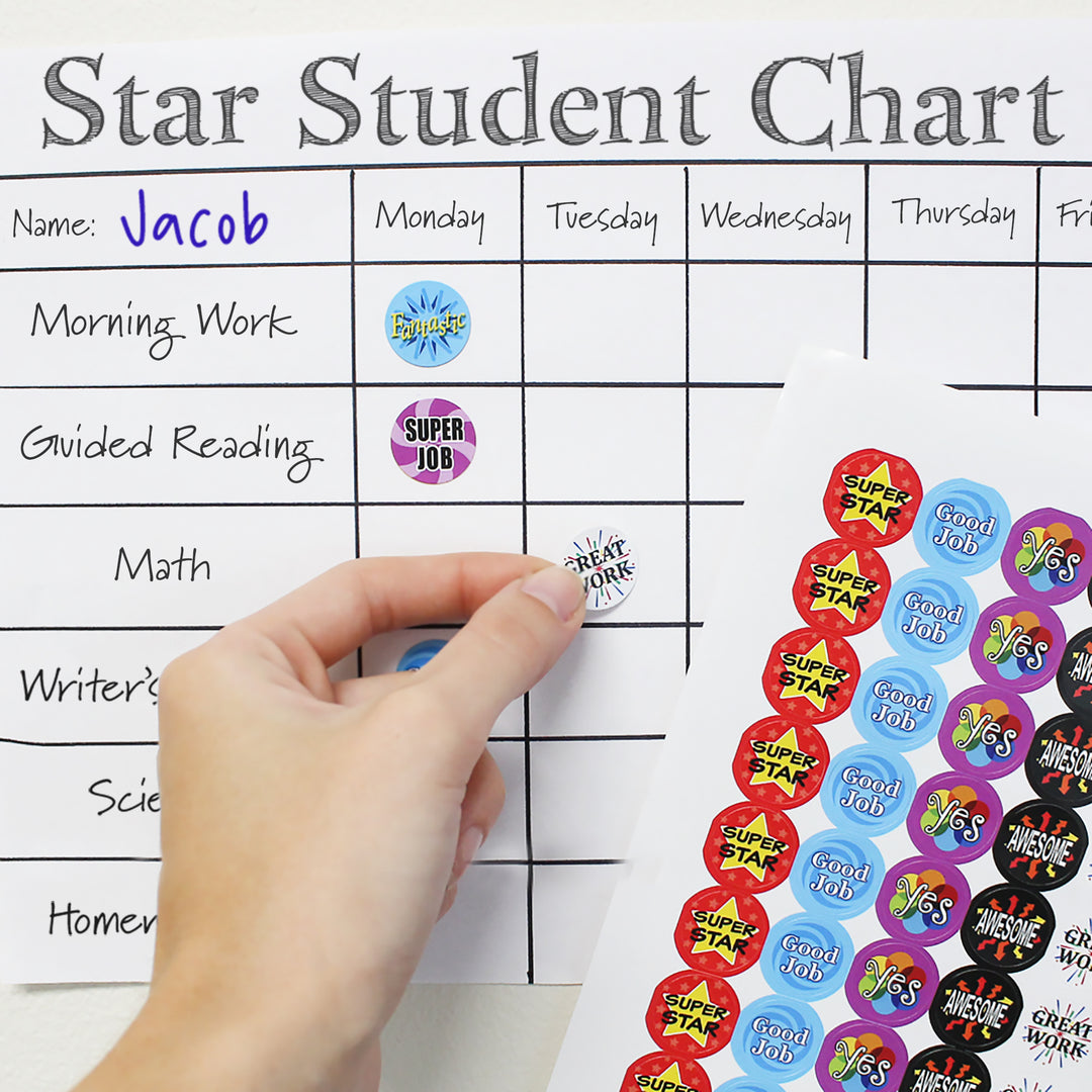 Pegatinas motivacionales de recompensa para profesores para estudiantes: Super Star (juego de 1080) 