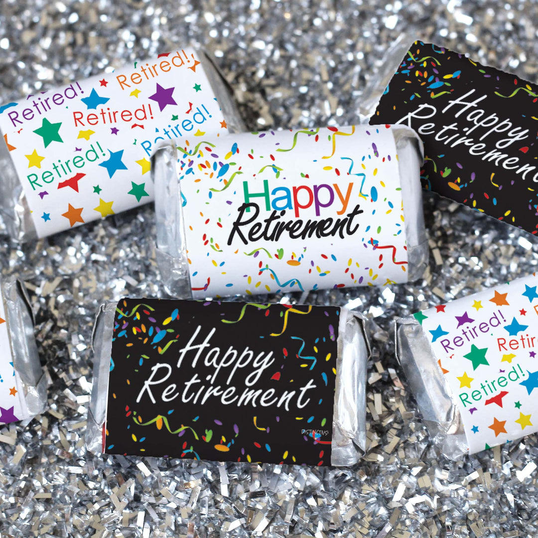 Fiesta de Jubilación: Confeti de Colores - Mini Envoltorios para Barra de Dulces - 45 Pegatinas