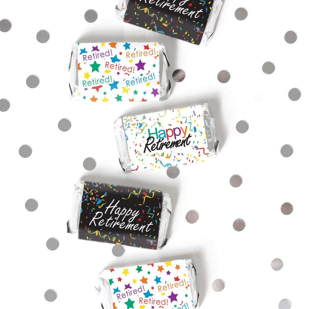 Fiesta de Jubilación: Confeti de Colores - Mini Envoltorios para Barra de Dulces - 45 Pegatinas