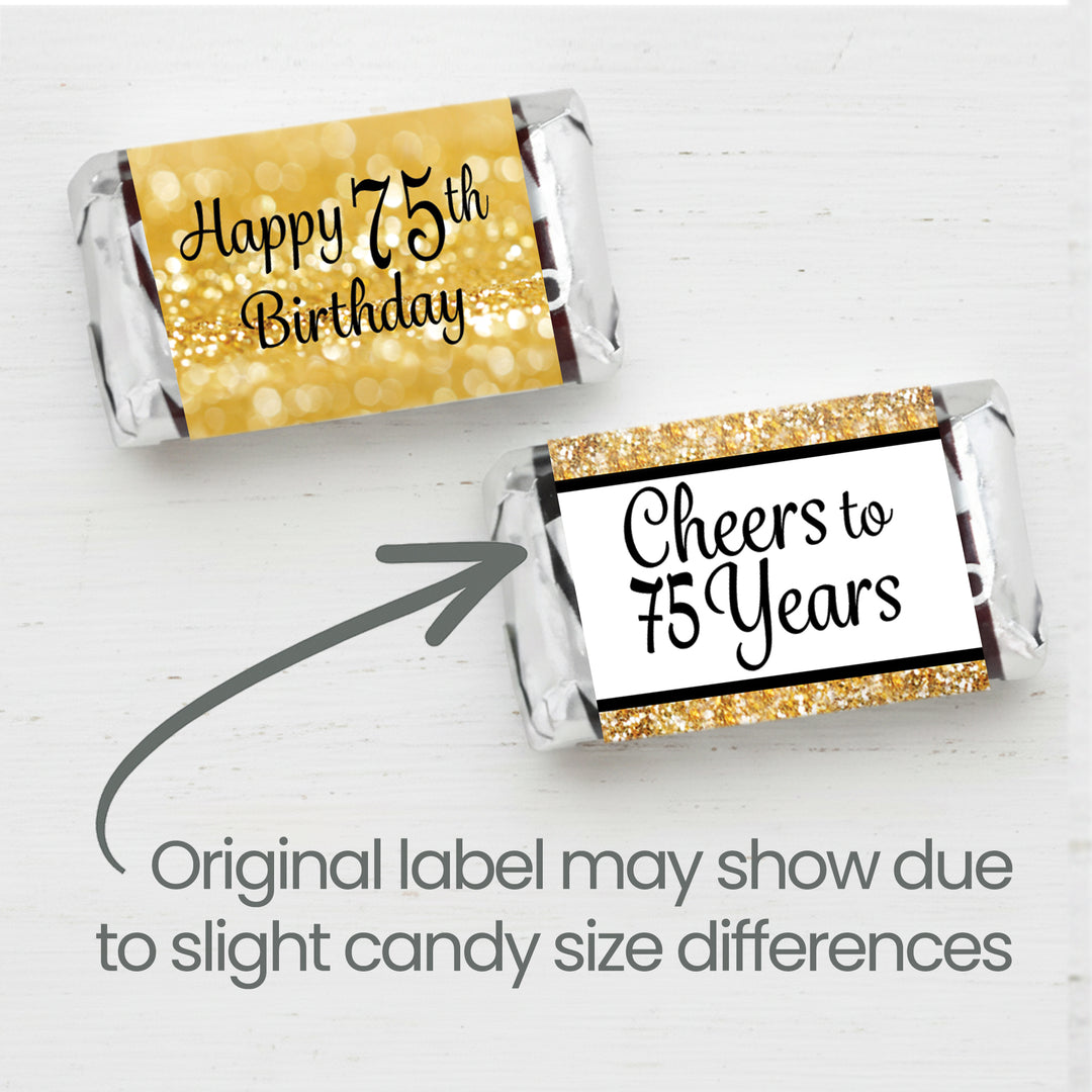 75th Birthday: Black & Gold - Hershey's Miniatures Candy Bar Wrappers Stickers - 42 Stickers