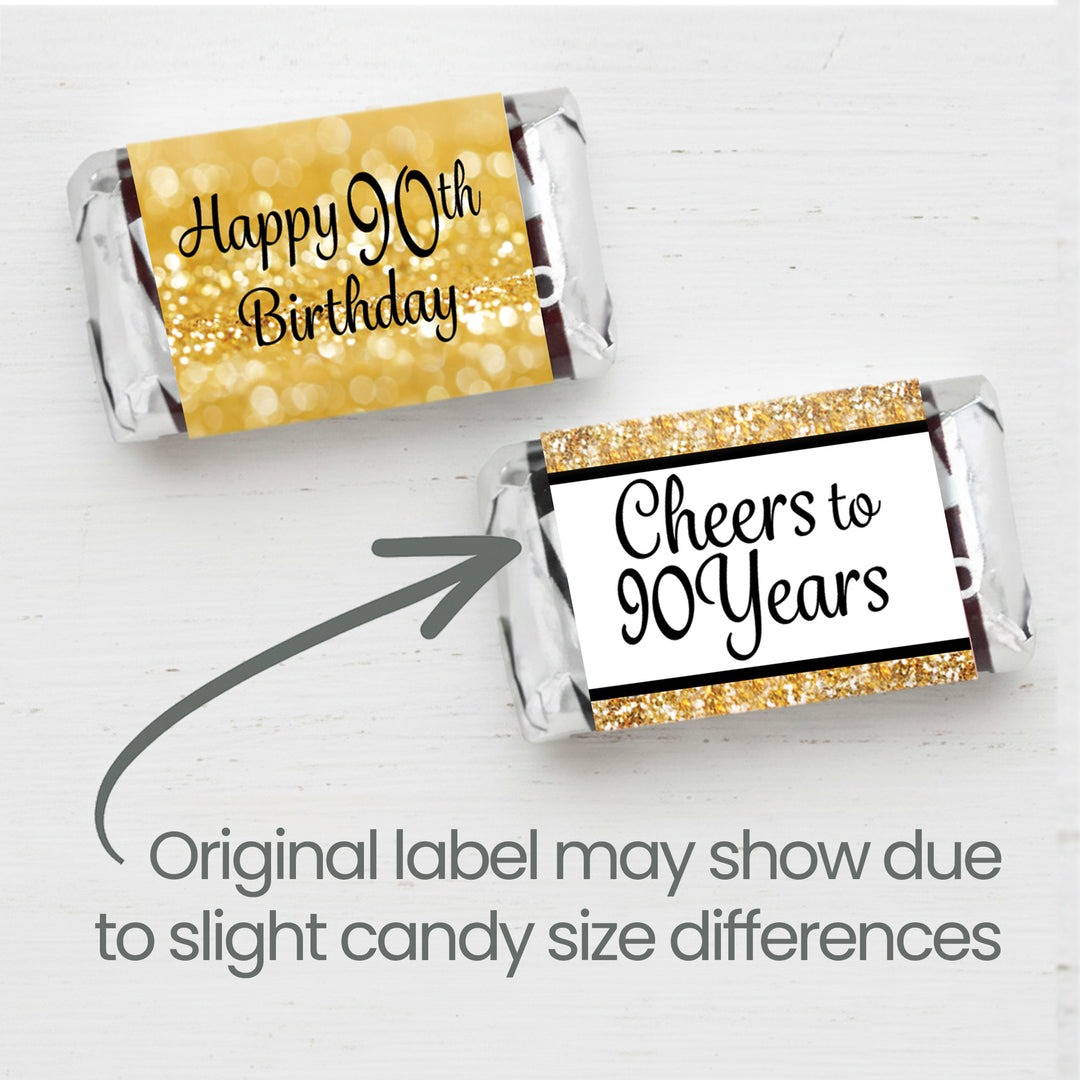90th Birthday: Black & Gold - Hershey's Miniatures Candy Bar Wrappers Stickers - 42 Stickers