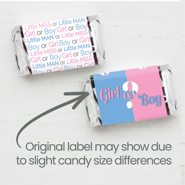 Gender Reveal Party: Little Man or Little Miss - Mini Candy Bar Stickers - Fit on Hershey® Miniatures - 42 Count