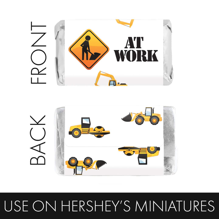 En construcción: cumpleaños infantil - Pegatinas para envoltorios de barra de caramelos en miniatura de Hershey's - 45 pegatinas