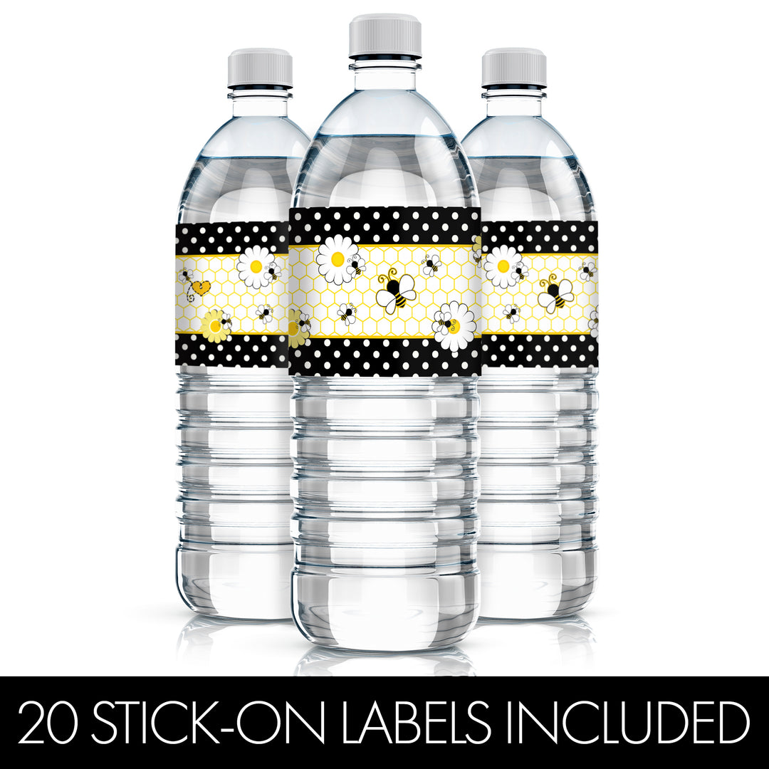 Bumble Bee: Baby Shower - Etiquetas para botellas de agua - 24 pegatinas