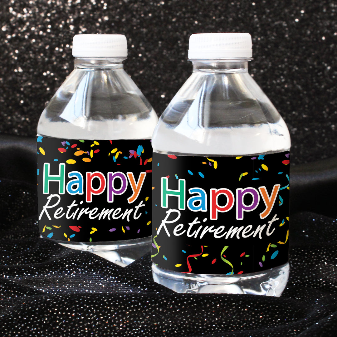 Fiesta de jubilación: confeti colorido - Etiquetas para botellas de agua - 24 pegatinas