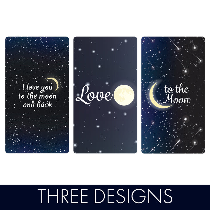 Te amo hasta la luna y de regreso: baby shower, despedida de soltera, boda - Mini envoltorios para barra de dulces - 45 pegatinas