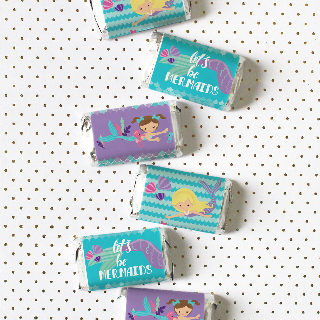 Sirena: Let's Be Mermaids - Cumpleaños infantil - Pegatinas Hershey's Miniatures Candy Bar Wrappers - 45 pegatinas