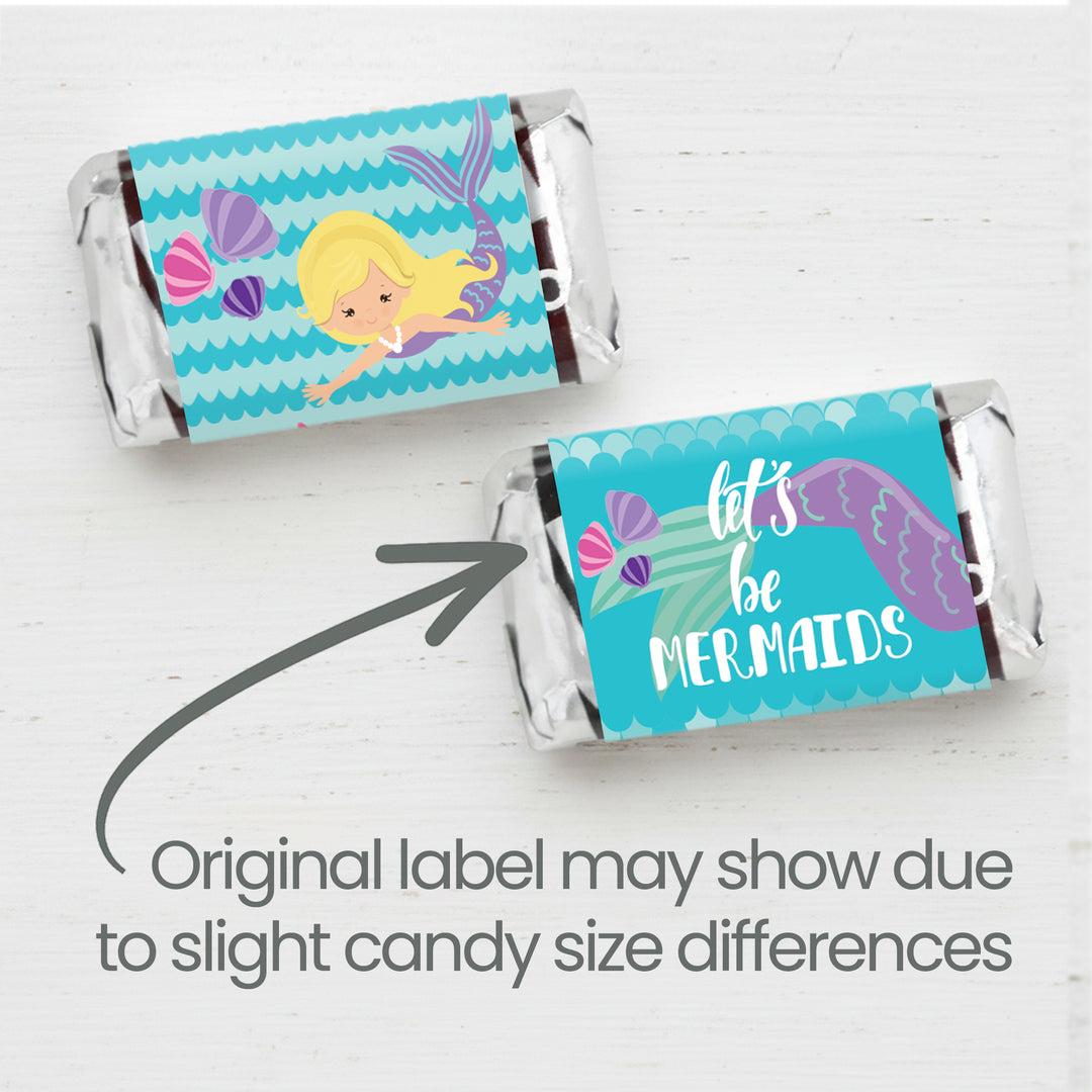 Mermaid: Let's Be Mermaids - Kid's Birthday -  Hershey's Miniatures Candy Bar Wrappers Stickers - 42 Stickers