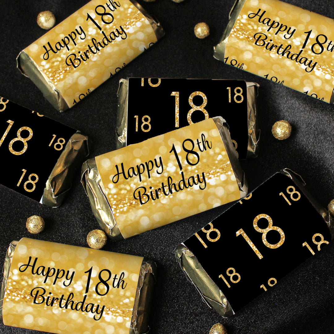 18th Birthday: Black and Gold - Hershey's Miniatures Candy Bar Wrappers Stickers - 45 Stickers