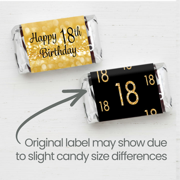 18th Birthday: Black and Gold - Hershey's Miniatures Candy Bar Wrappers Stickers - 42 Stickers