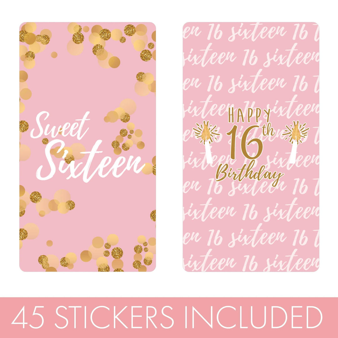 Sweet 16: Pink & Gold - Birthday Party  Mini Candy Bar Wrappers - 45 Stickers