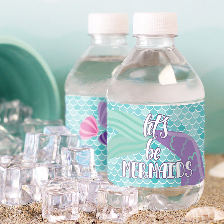 Mermaid: Let's Be Mermaids - Kid's Birthday -  Water Bottle Labels - 24 Waterproof Stickers