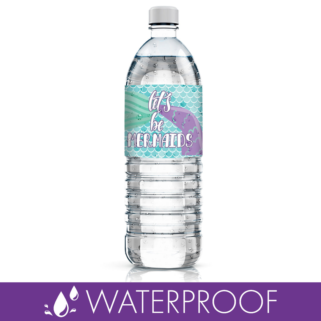 Sirena: Seamos sirenas - Cumpleaños infantil - Etiquetas para botellas de agua - 24 pegatinas impermeables
